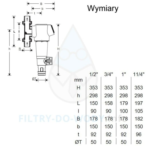 Wymiary filtra Honeywell F74CS