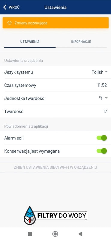 Komunikaty z aplikacji ConnectMySoftener